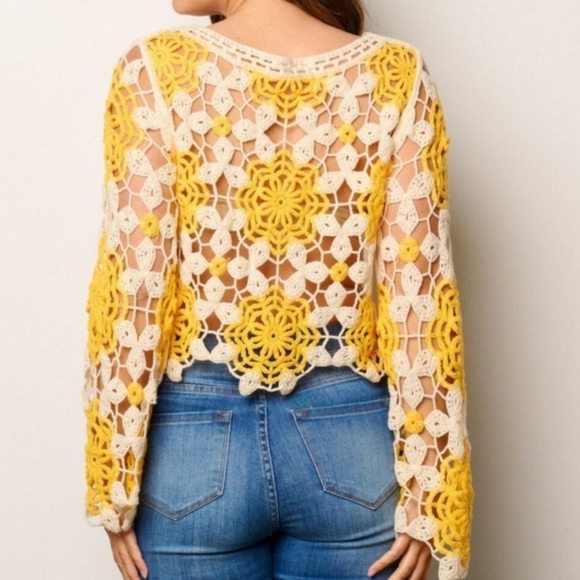 Yellow French Crochet Hollow Top - Picture 5 of 10